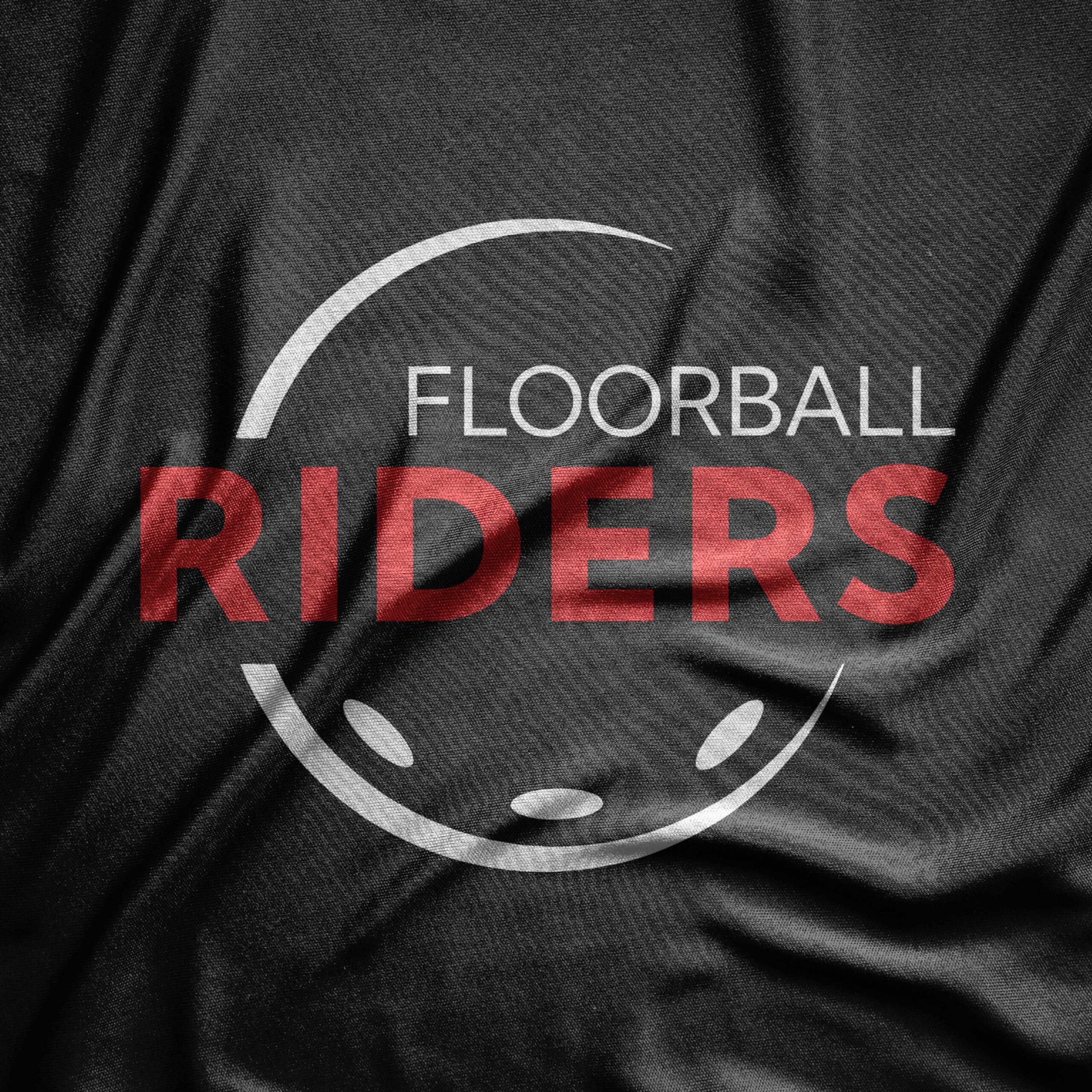 Das Logo der Floorball Riders auf ein schwarzes T-Shirt gedruckt.